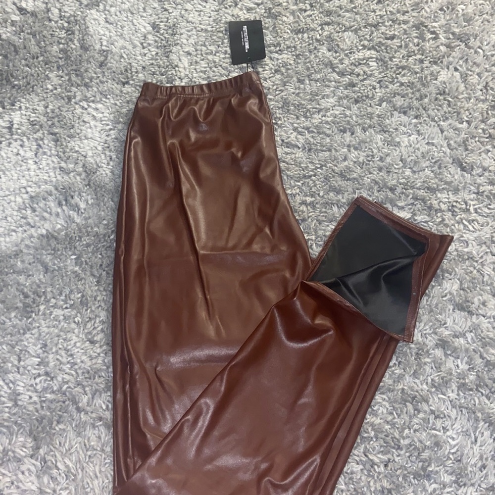 Split hem fux leather pants